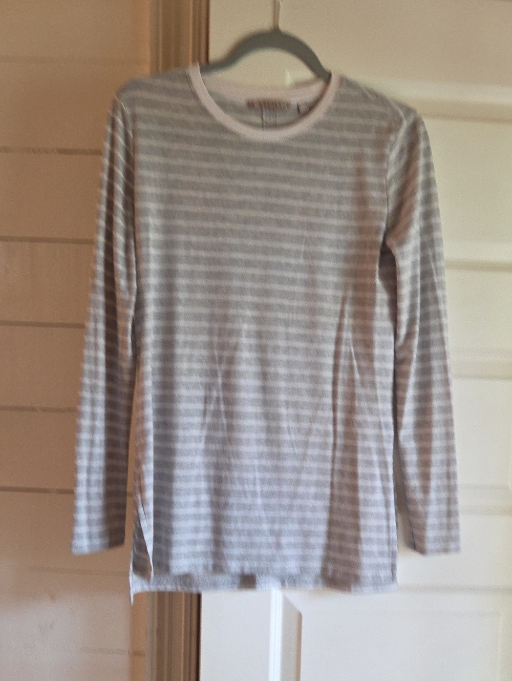 Athleta Striped Long-Sleeve Tee - Light Gray & White